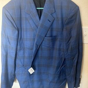 Men's Sapphire Blue Window Pane Blazer Brioni made in Italy. 100% wool